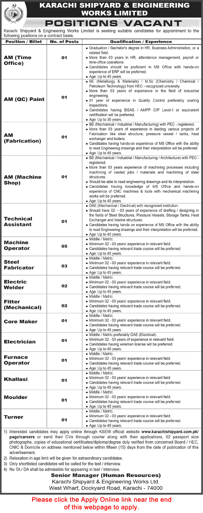 Karachi Shipyard Jobs 2026 Apply Online for Assistant Manager, Machine Operators & Latest Vacancies at KSEW