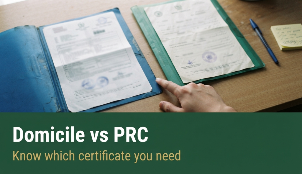 Comparison of domicile certificate and PRC in Sindh